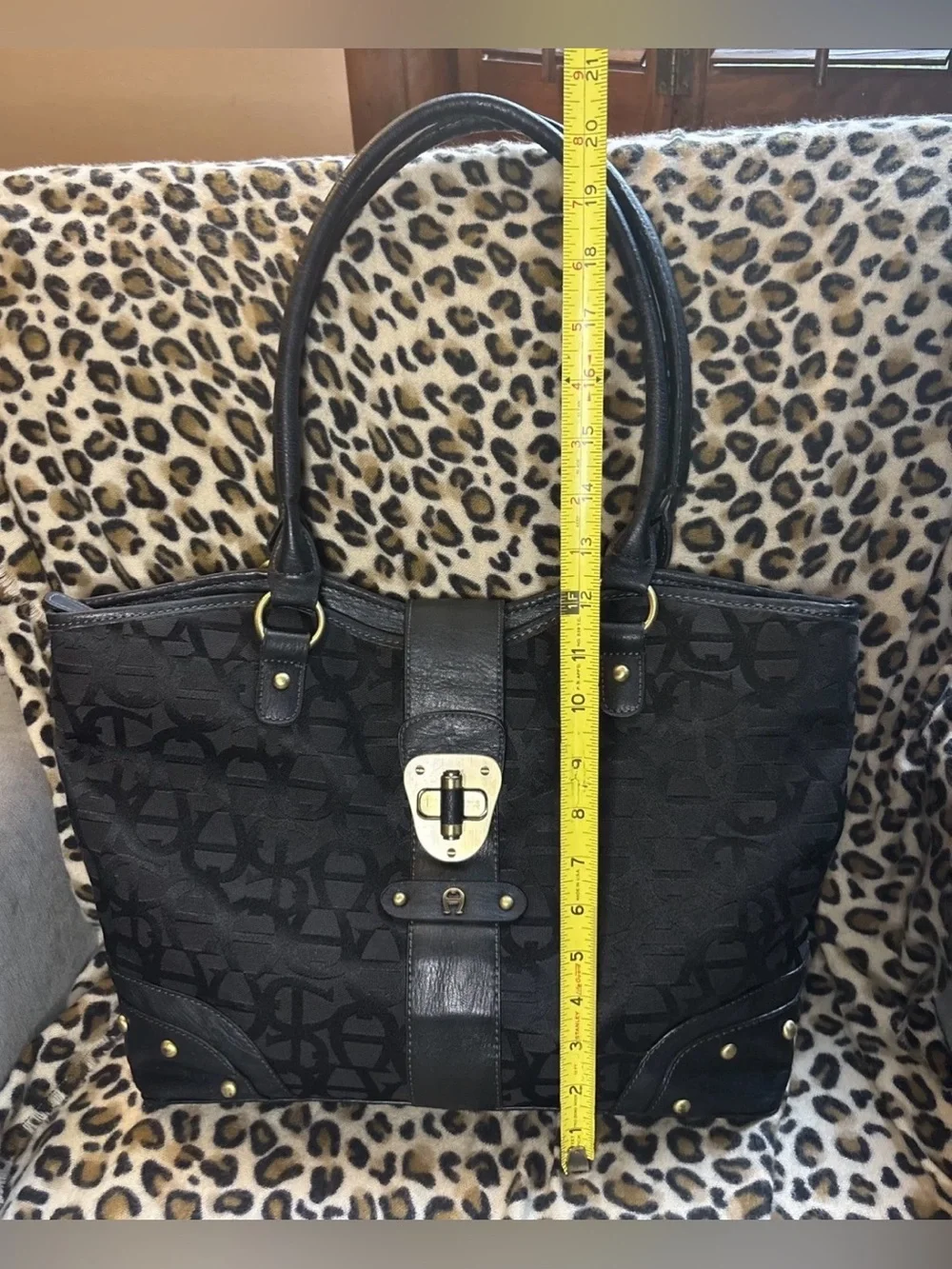 Etienne Aigner Black Turn lock Signature Jacquard/Leather Satchel/Shoulder/Tote